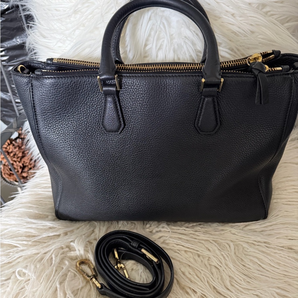 Tory Burch Black Pebbled Leather Satchel - Picture 2 of 9